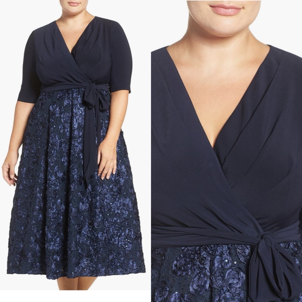 Alex Evenings Plus Size Surplice
Rosettes Dress - Navy Blue Size 18W or 22W - Picture 4 of 13